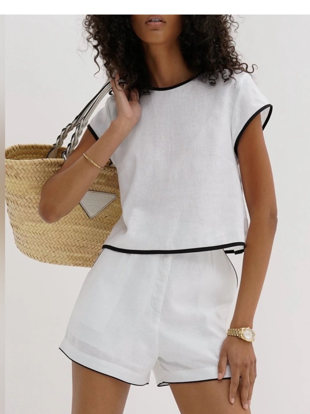 NWT Commense Cotton Contrast Trim Shorts Set